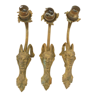 3 anciennes appliques bronze tête de faune