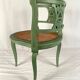Chaise de coin en bois laqué vert et assise cannée, XXe