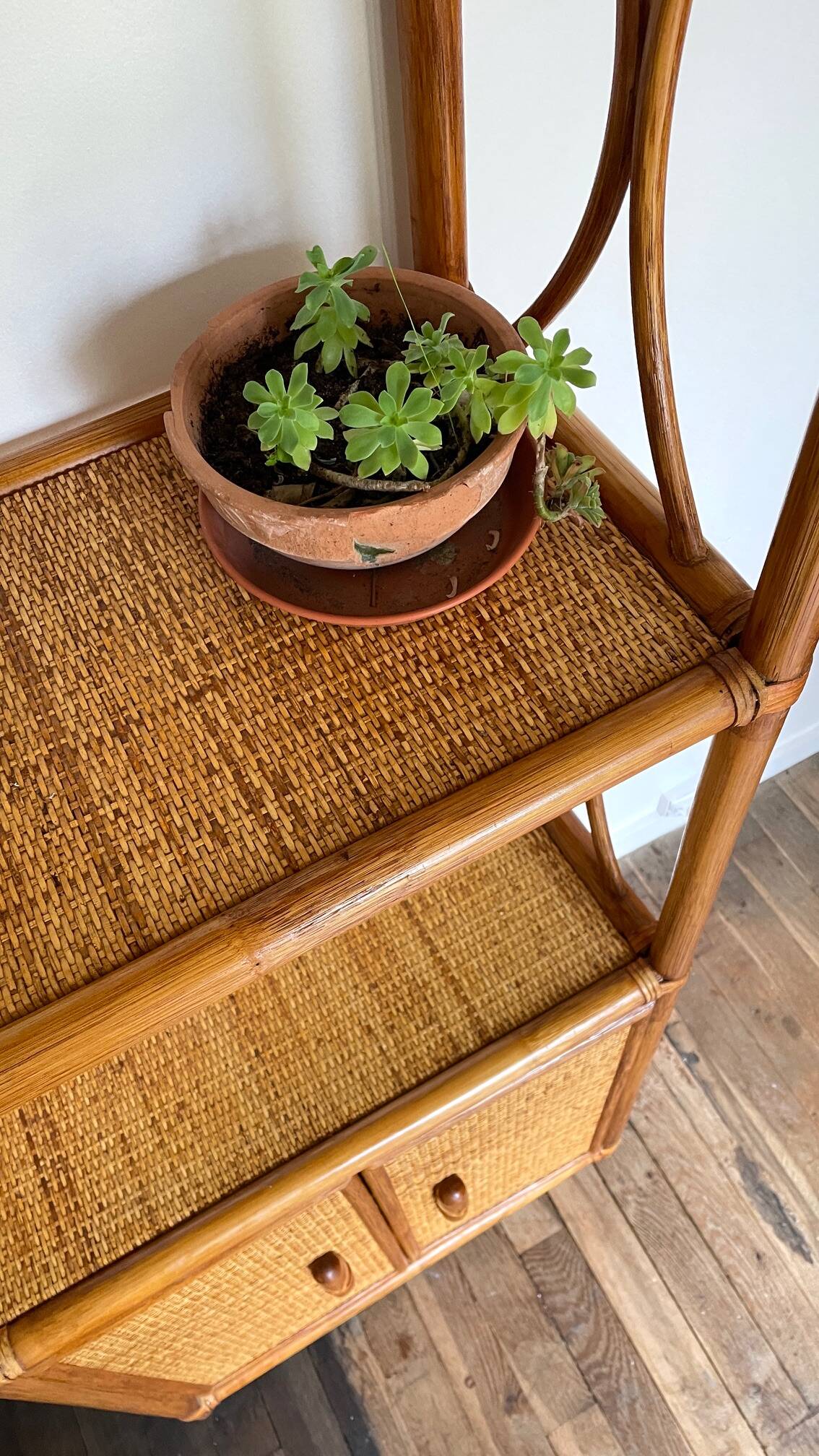 VINTAGE Bamboo Wicker Shelf