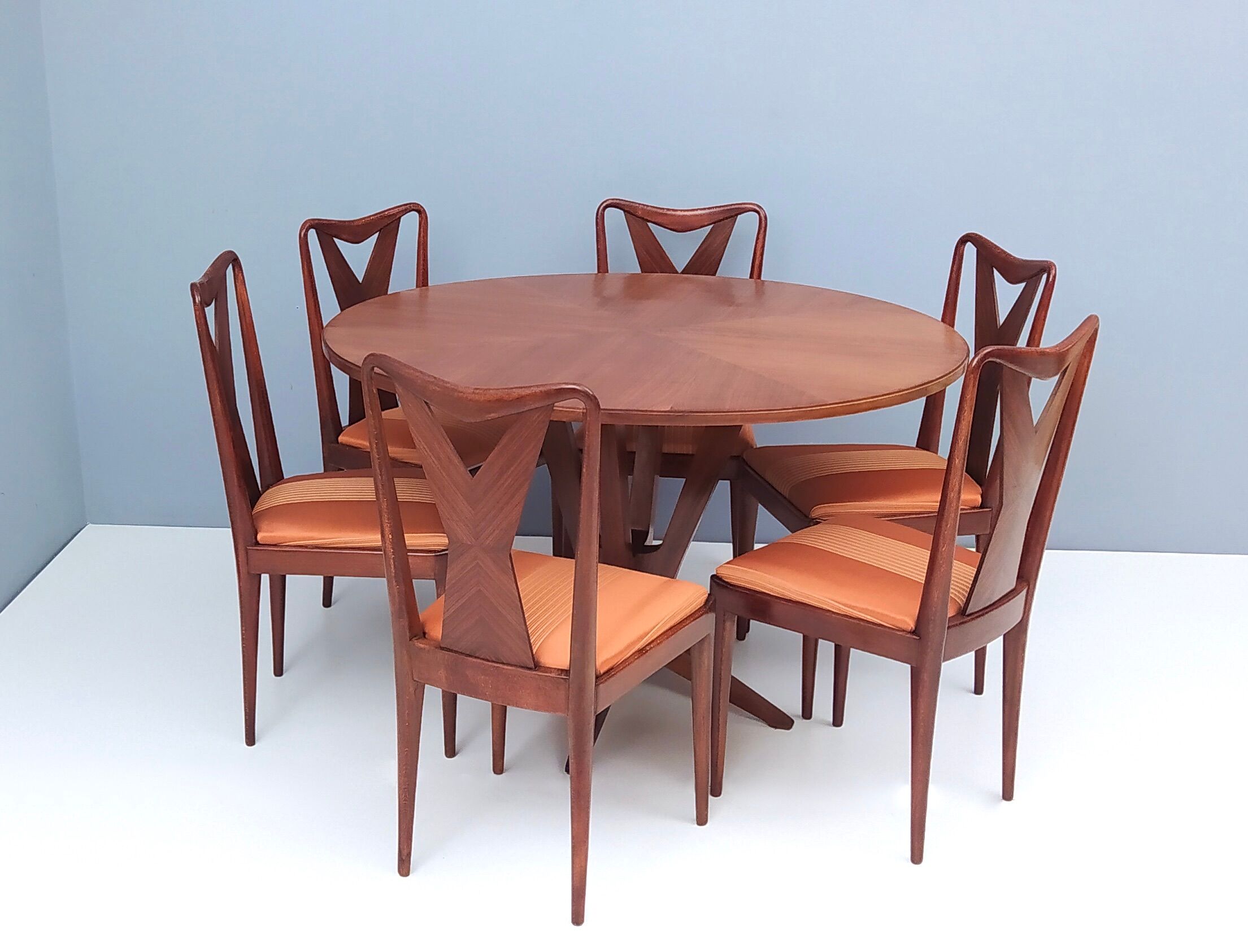Set of Six Vintage Walnut Dining Chairs, Italy