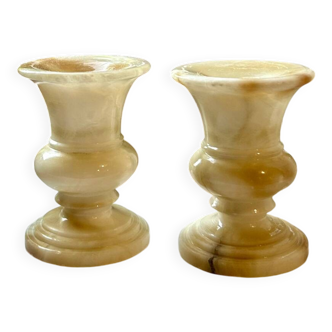 Pair of alabaster candlesticks