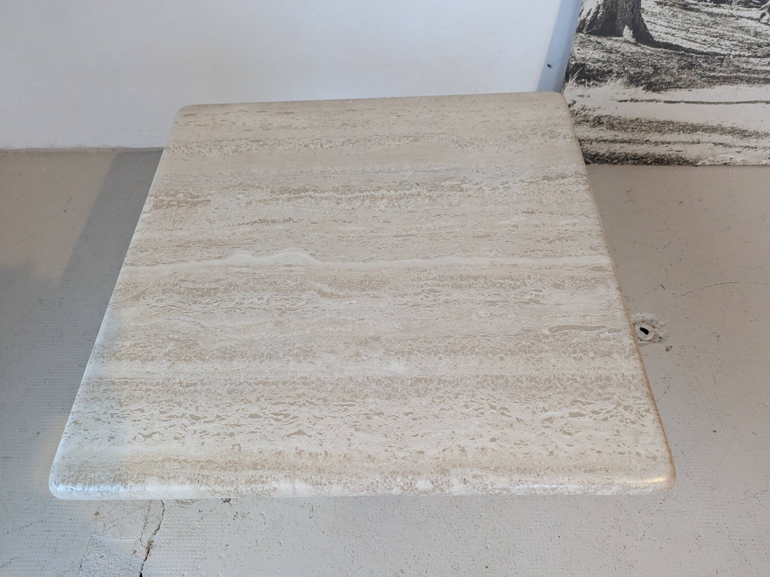 Square travertine coffee table, 1970s.
