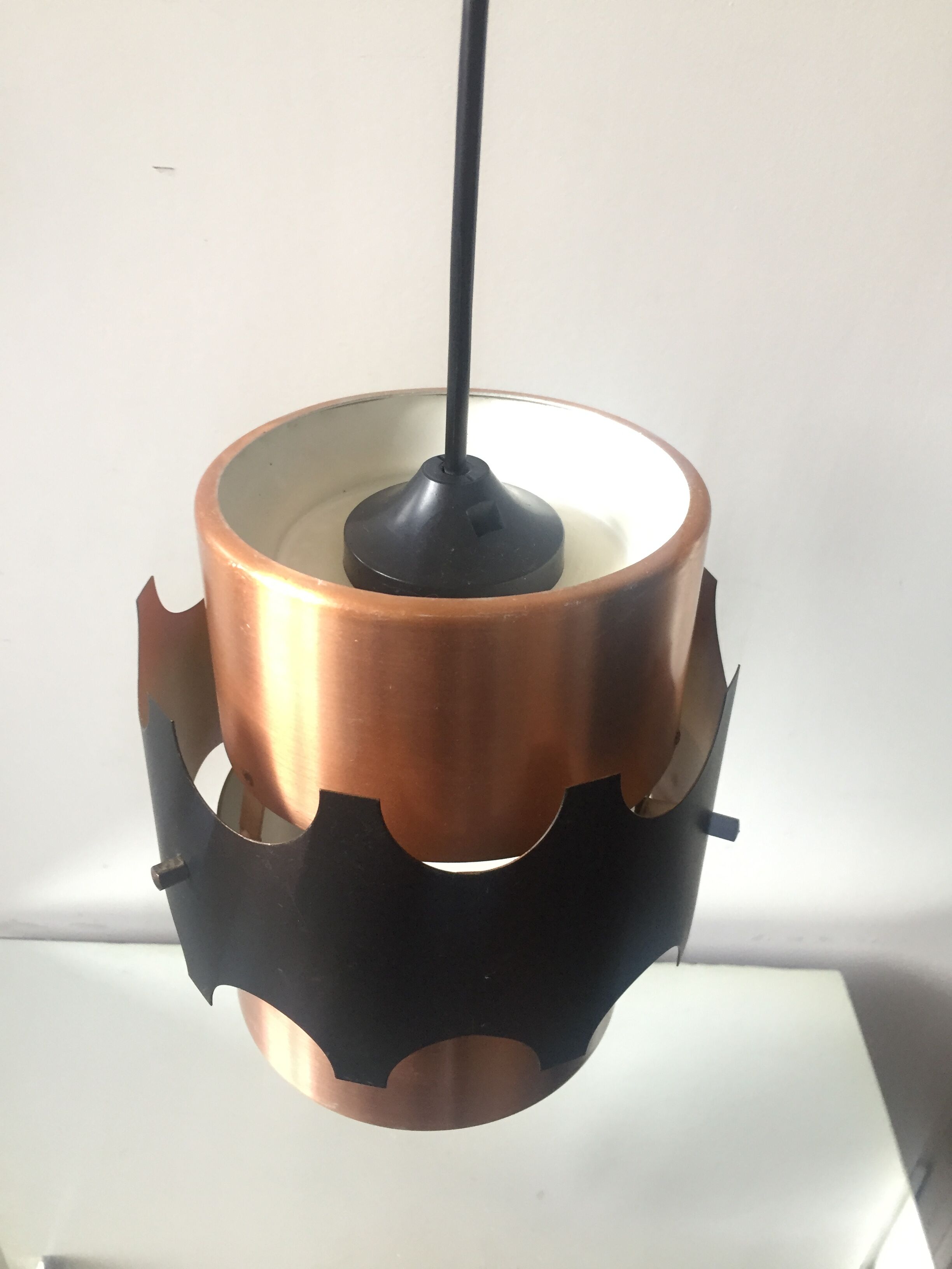 Danish ceiling pendant 1960's in black & copper metal Jo Hammerborg