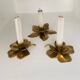 Set of 3 old brass candlesticks in the shape of flowers