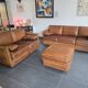 Roche Bobois vintage lounge from the 80s – cognac buffalo leather – 2 sofas + pouf