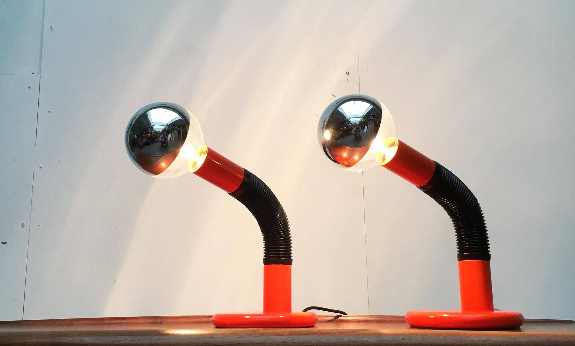Vintage Italian table lamps Space Age by Bellini for Targetti, 1970s.
