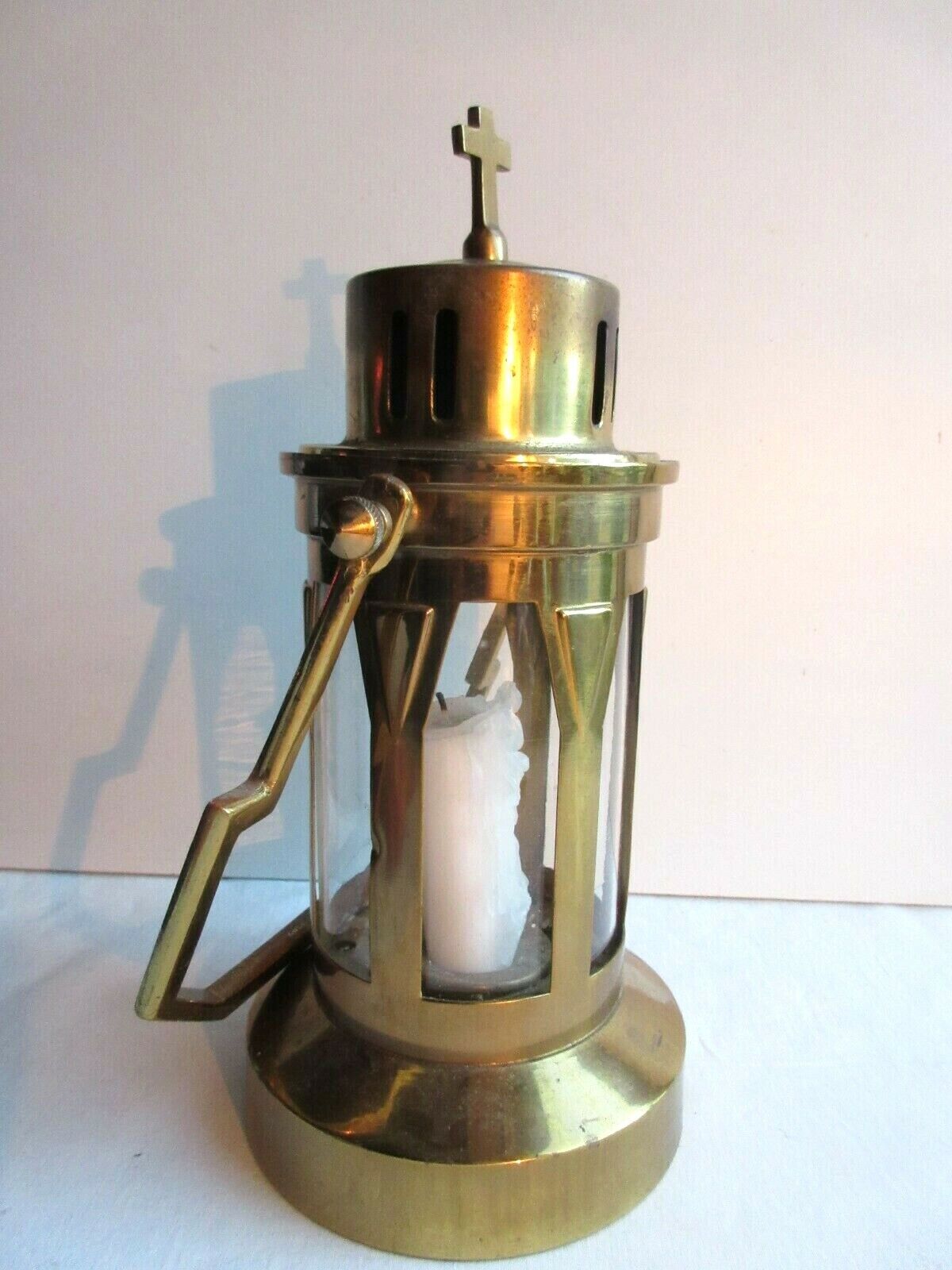 Art Deco religious object, Old procession lantern, glass and gilded brass