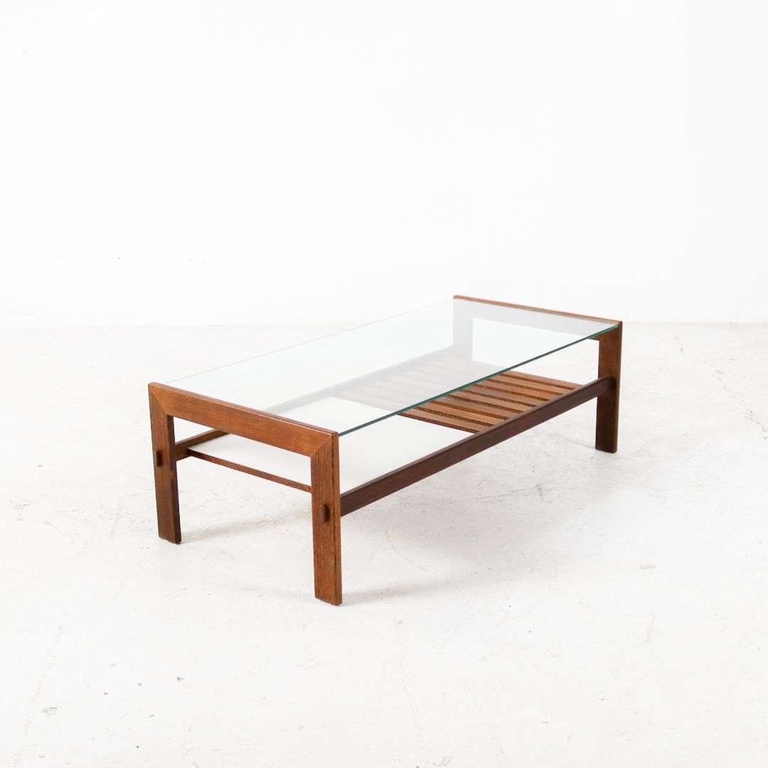 Table basse wengé & verre fumé
