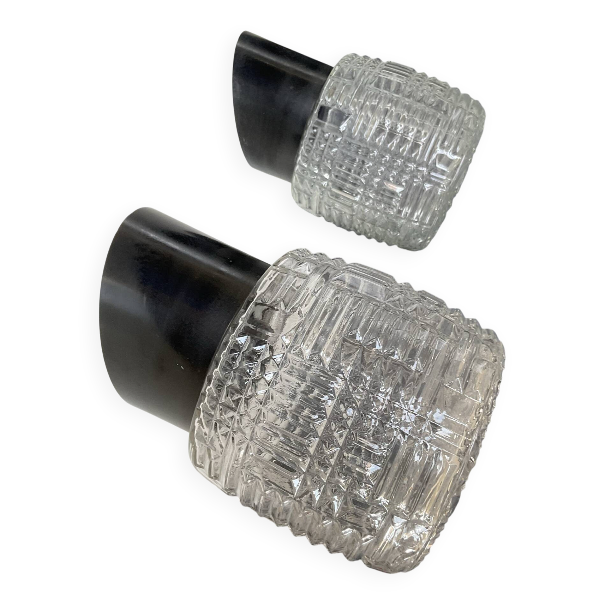 Pair of vintage moulded glass wall lights from the 70s.