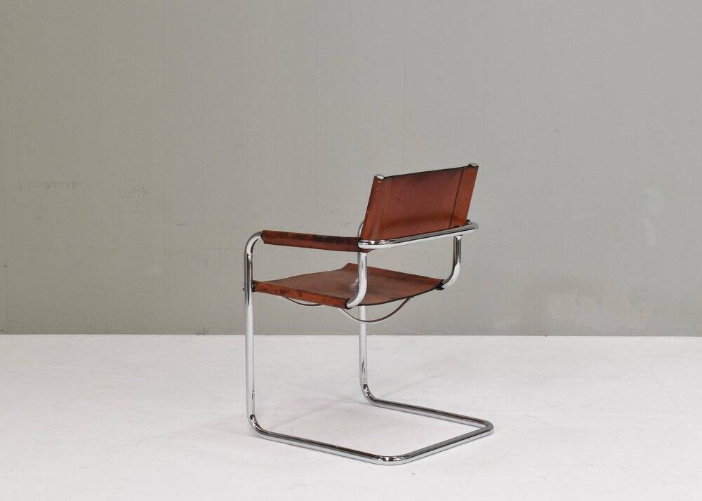 S34 dining armchair in cognac saddle leather by Mart Stam for Fasem, 1970s
