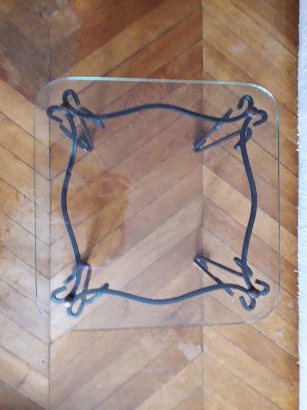 Table Basse Des Années 50 En Fer Forgé Et Plateau En Verre