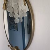 Antique mirror, oval with brass crest