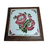 Antique wooden trivet & floral earthenware