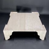 Large square travertine coffee table by Claude Berraldacci. 1990s. France.