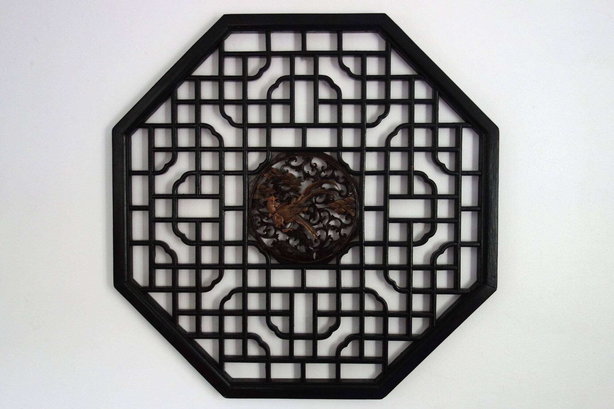 Octagonal wall panel, carved wood, mid-20th century, China
