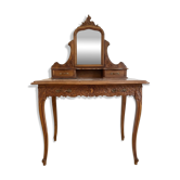 Coiffeuse ancienne en bois sculpté et marbre avec miroir