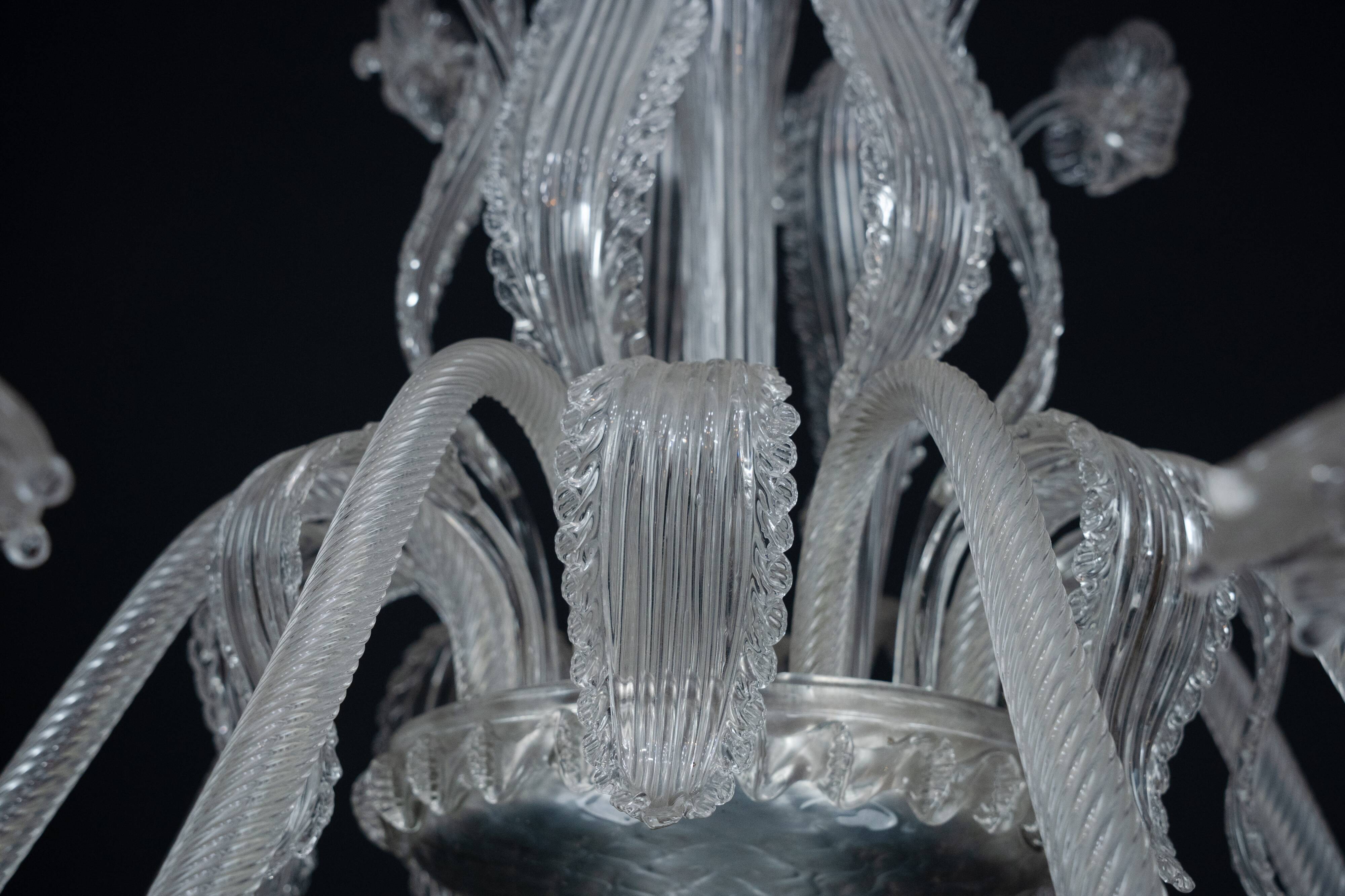 1940s Vintage Murano Clear Glass Chandelier, Classic Italian Art Glass