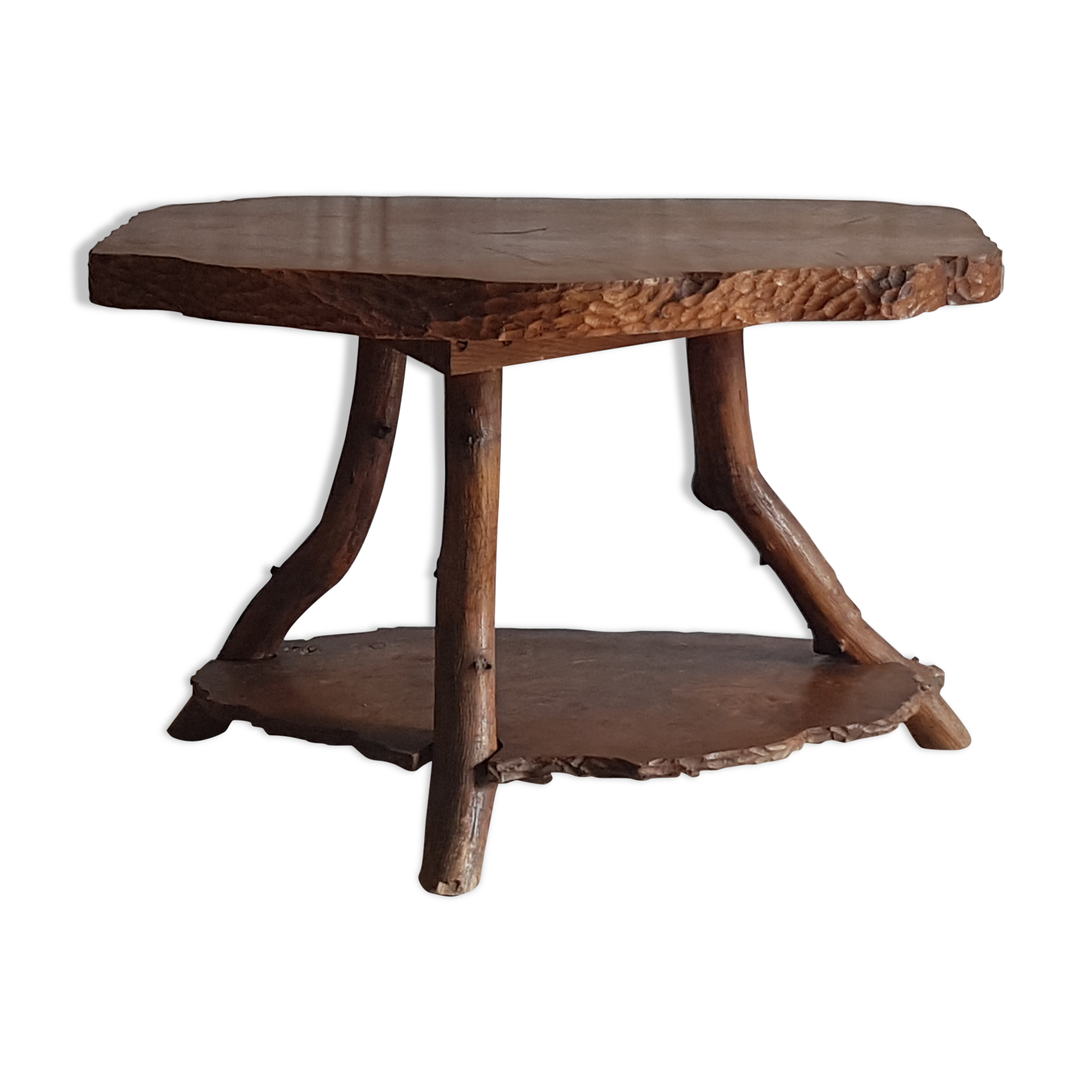 Solid elm coffee table with double tops