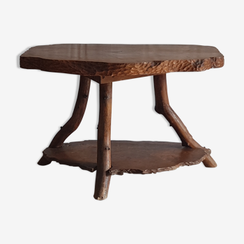 Table basse en bois massif d’orme double plateaux