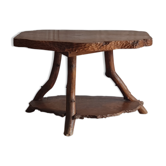 Table basse en bois massif d’orme double plateaux