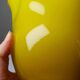 Fazzoletto vase in blown Italian glass, yellow opaline lined, Murano 1960-70.