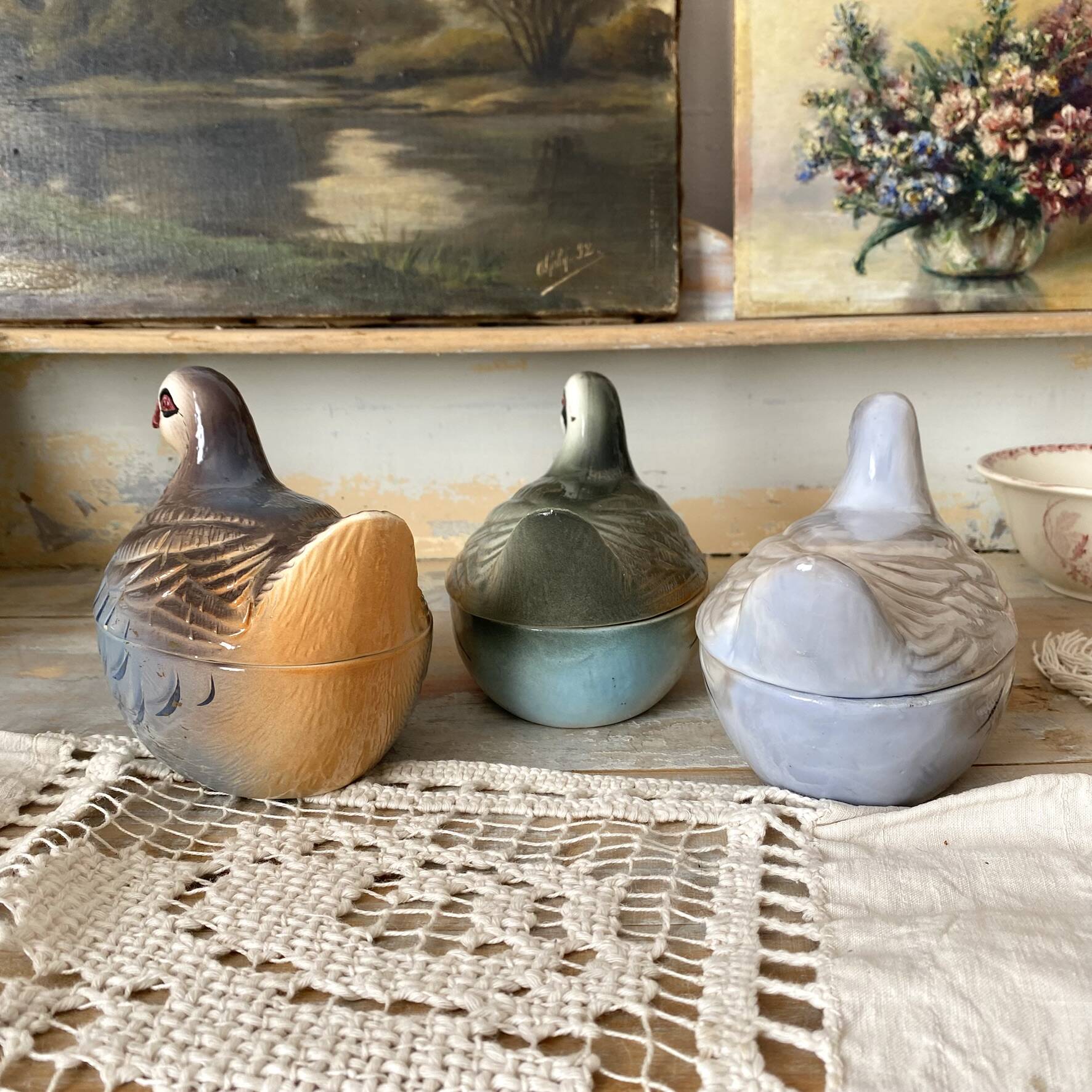 Ceramic partridge, zoomorphic terrines by Michet Caugant.