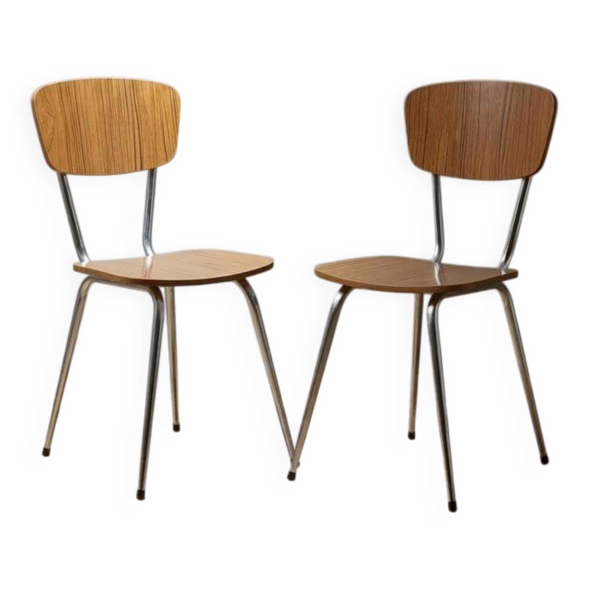 2 vintage light brown-caramel Formica chairs, very good condition.