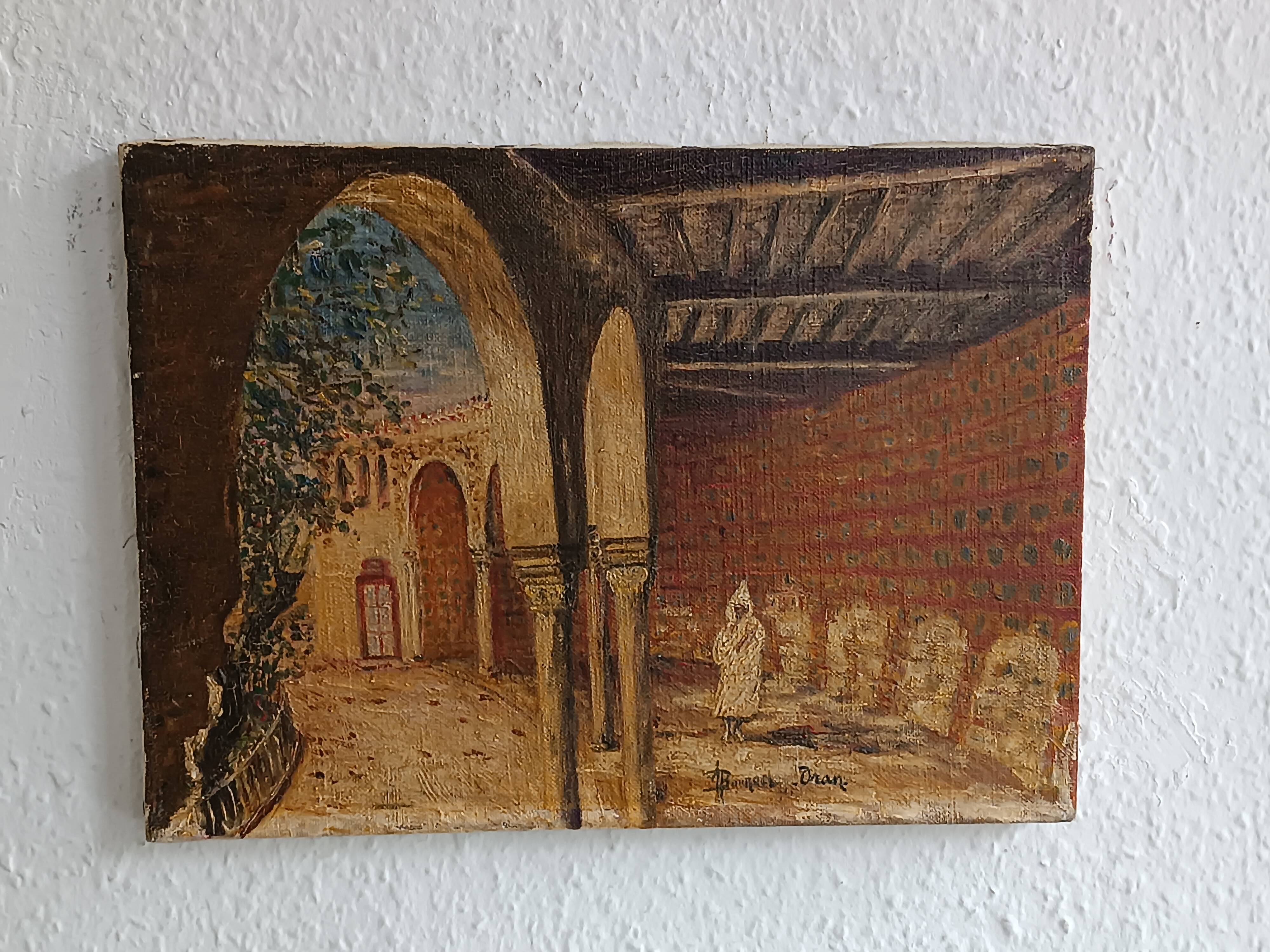 Oil painting on canvas of the courtyard of the pasha's mosque in Oran 1948