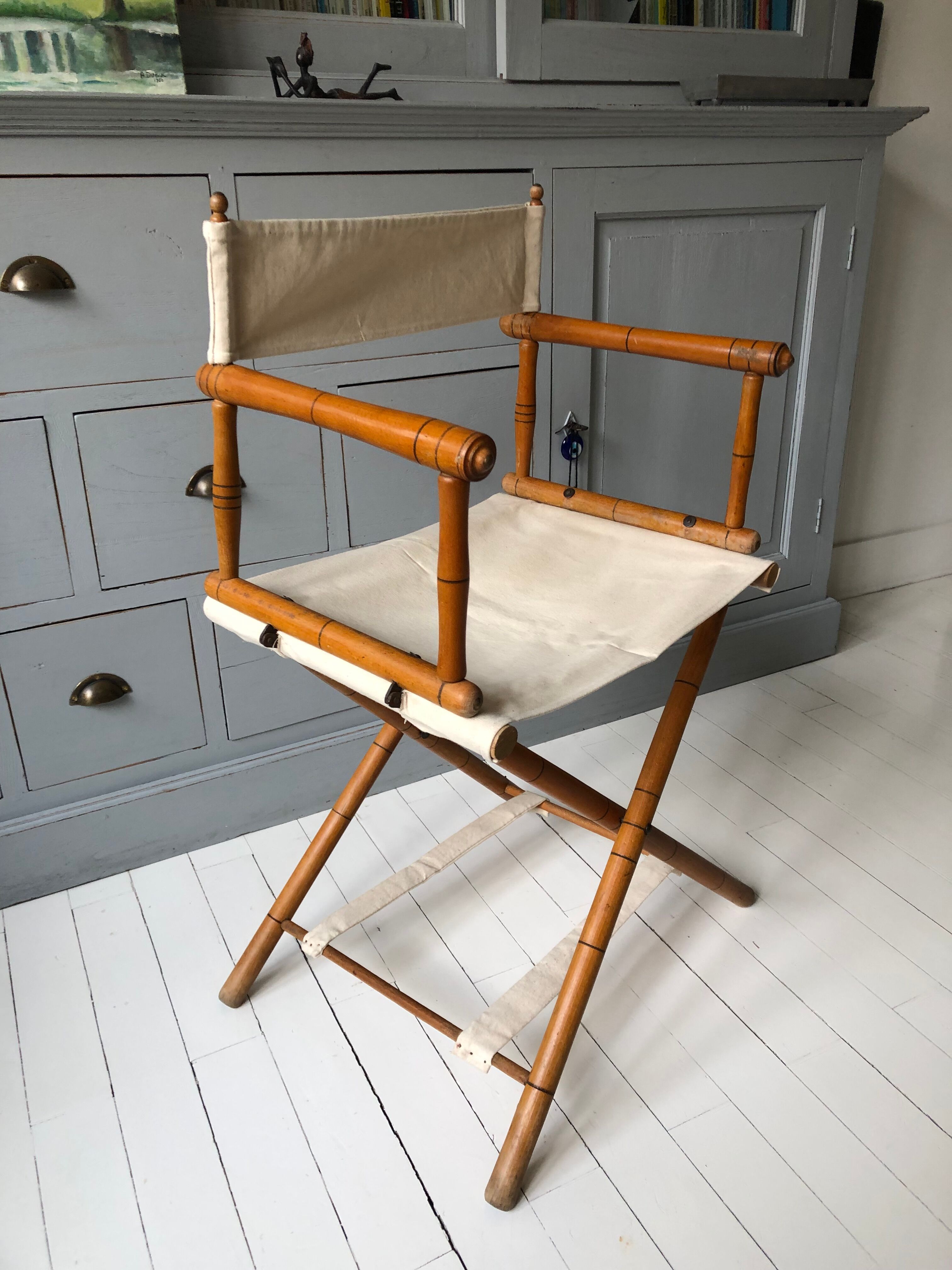 Former director's side chair in wood and canvas