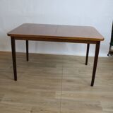 Vintage rectangular teak table with 130 cm dark legs and extension 1960 Sweden