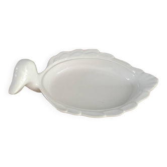 White glazed ceramic duck shaped dish
