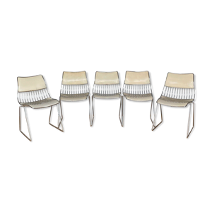 Suite de 5 chaises soudeurop metal chrome vinyl roche bobois annees 70