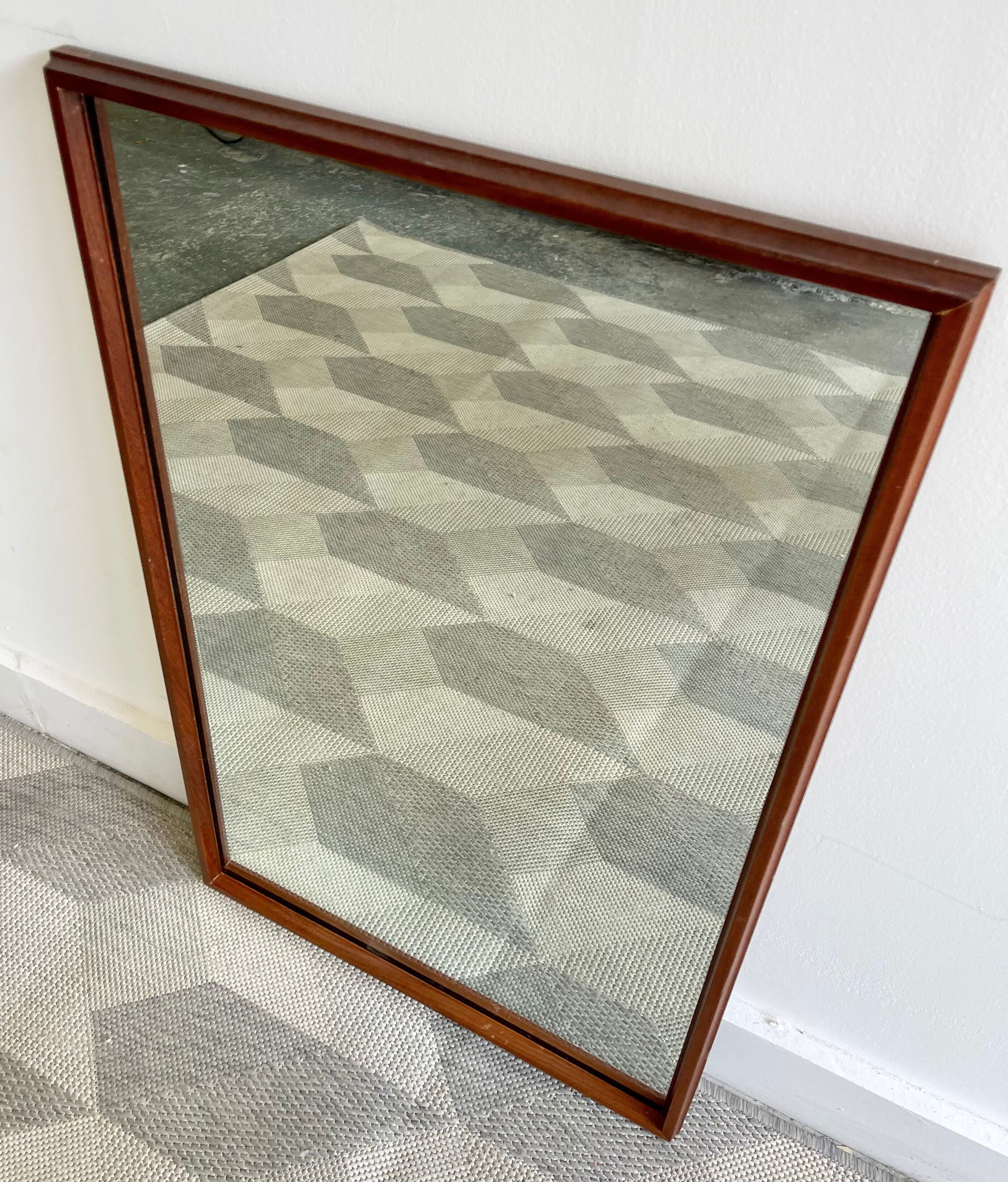 Vintage rectangular teak framed mirror