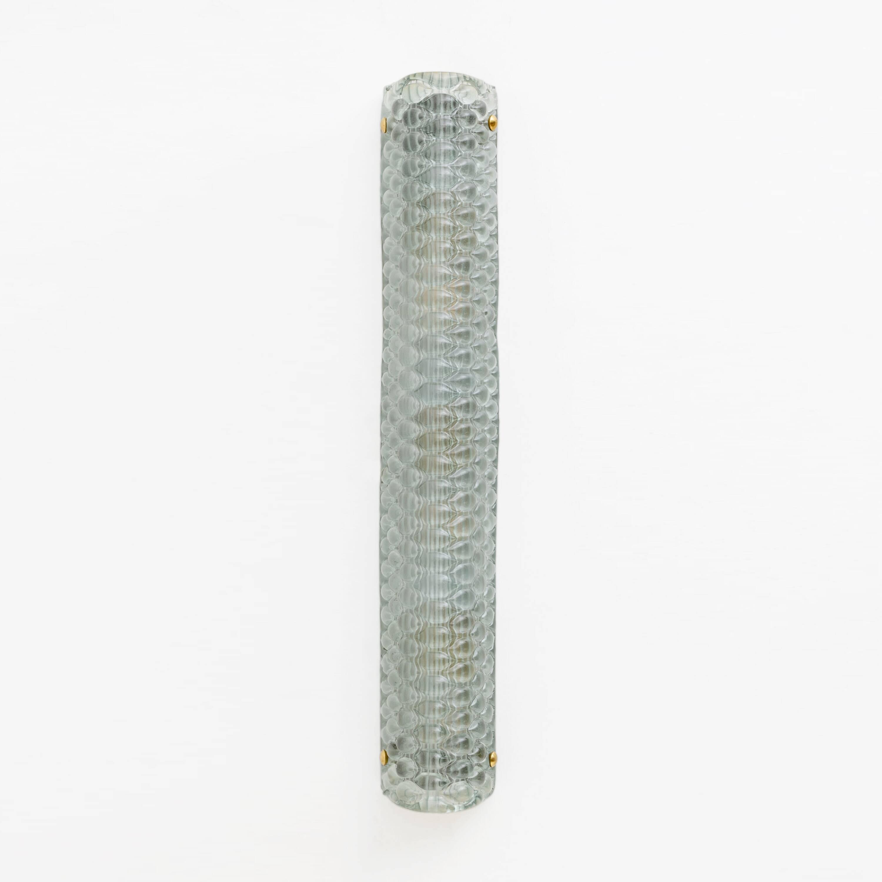 Pair of Modern Italian Brass and Murano Glass Textured Light Green Wall Sconce