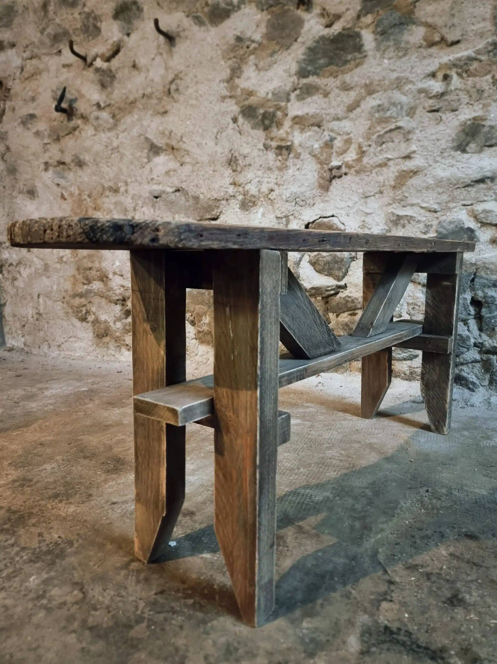 Vintage French Pine Bench – 1960s Seat or Side Table