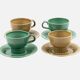 Set of 4 green and khaki Sunbeam cups and saucers.