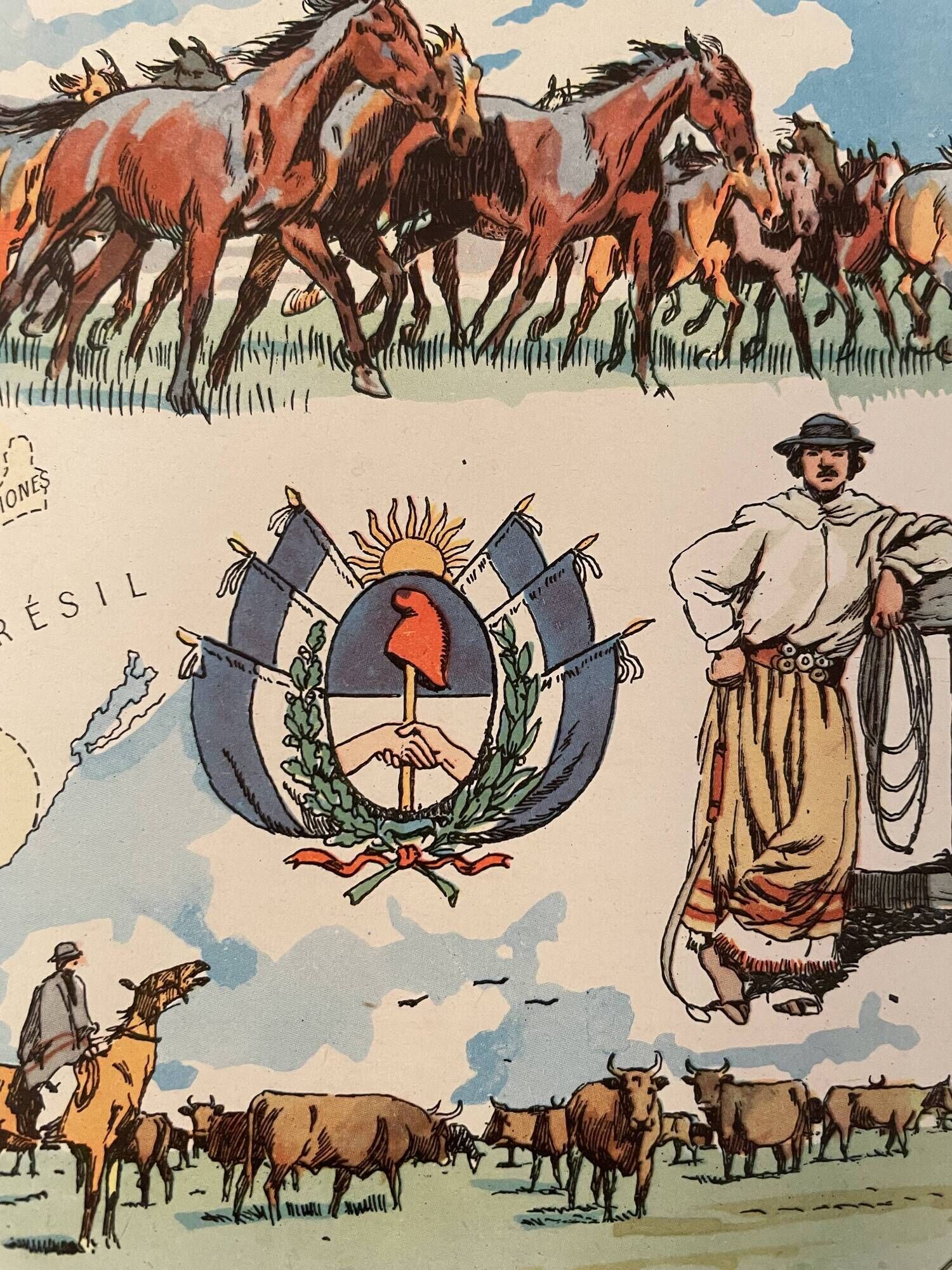 Old illustrated map of Argentina from 1948 - JP Pinchon