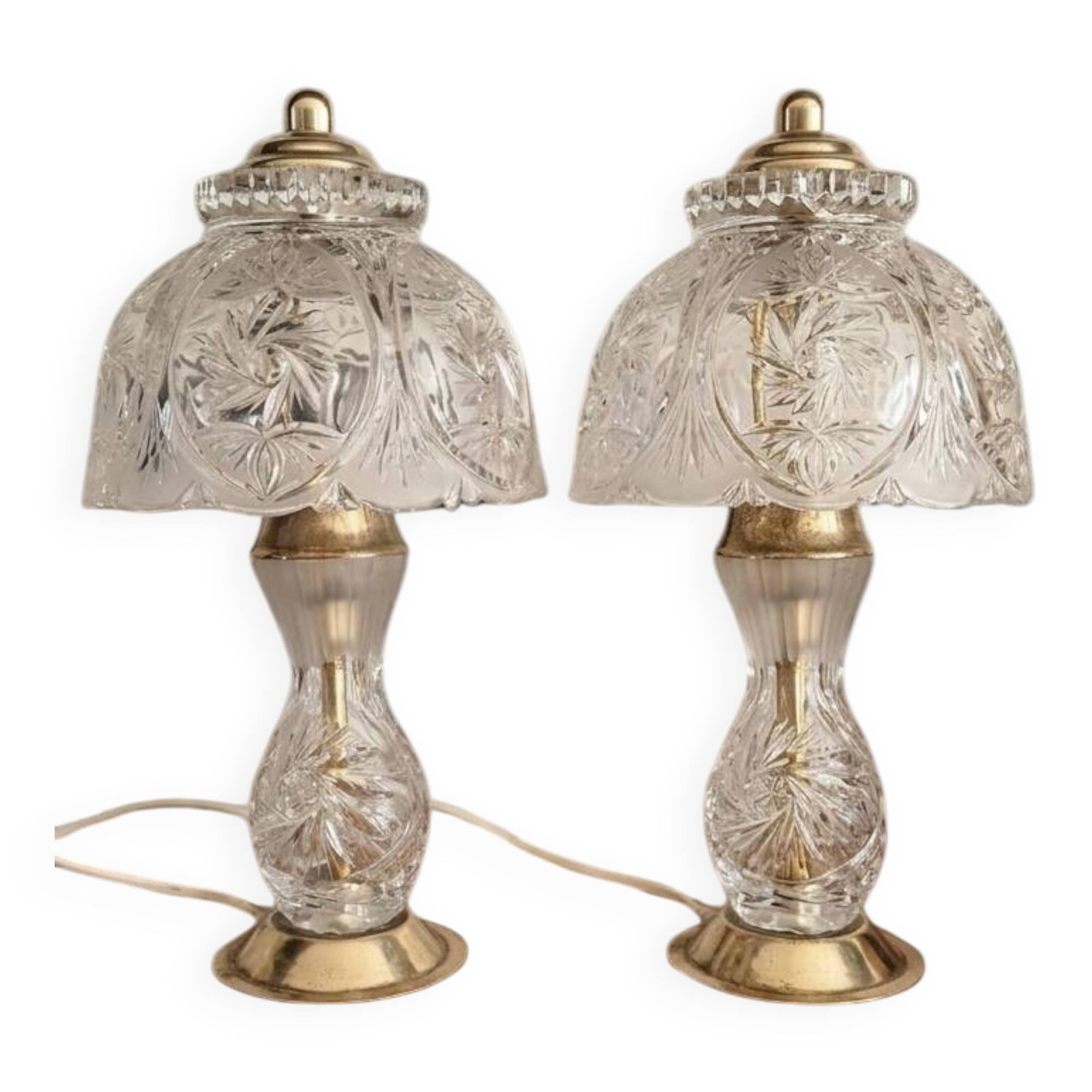 Pair of cut crystal and brass lamps - European production 1950