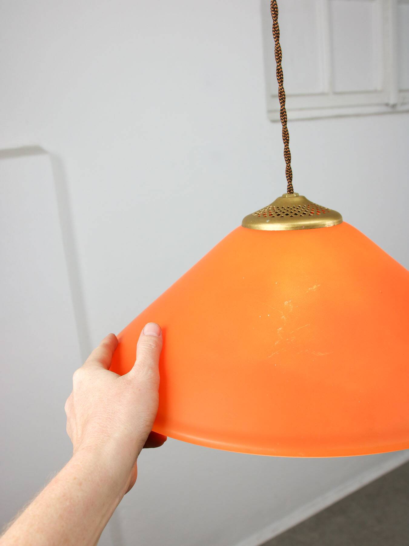 Vintage Italian Brass and Glass Pendant Lamp