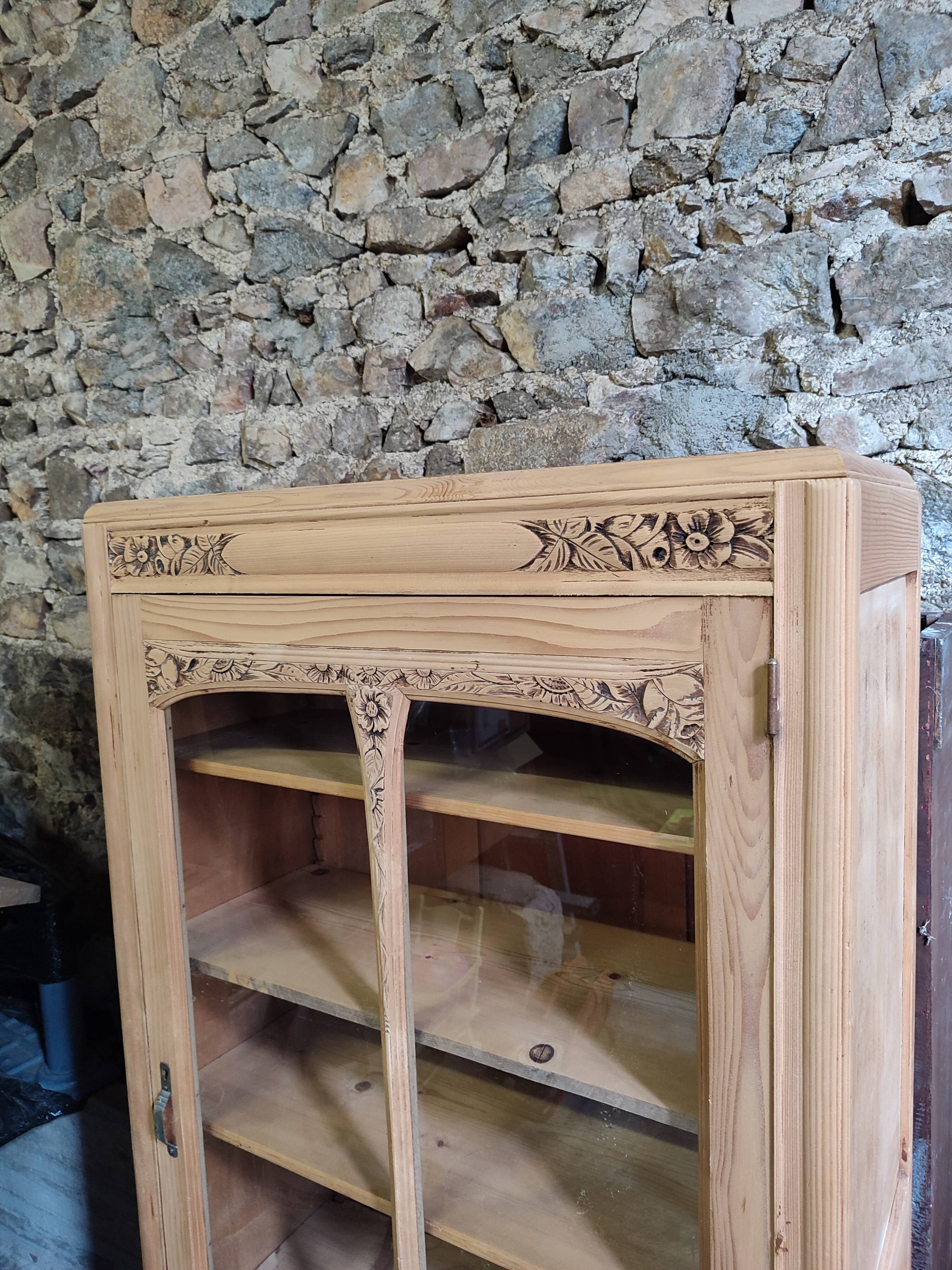 Meuble vitrine vaisselier art déco bois