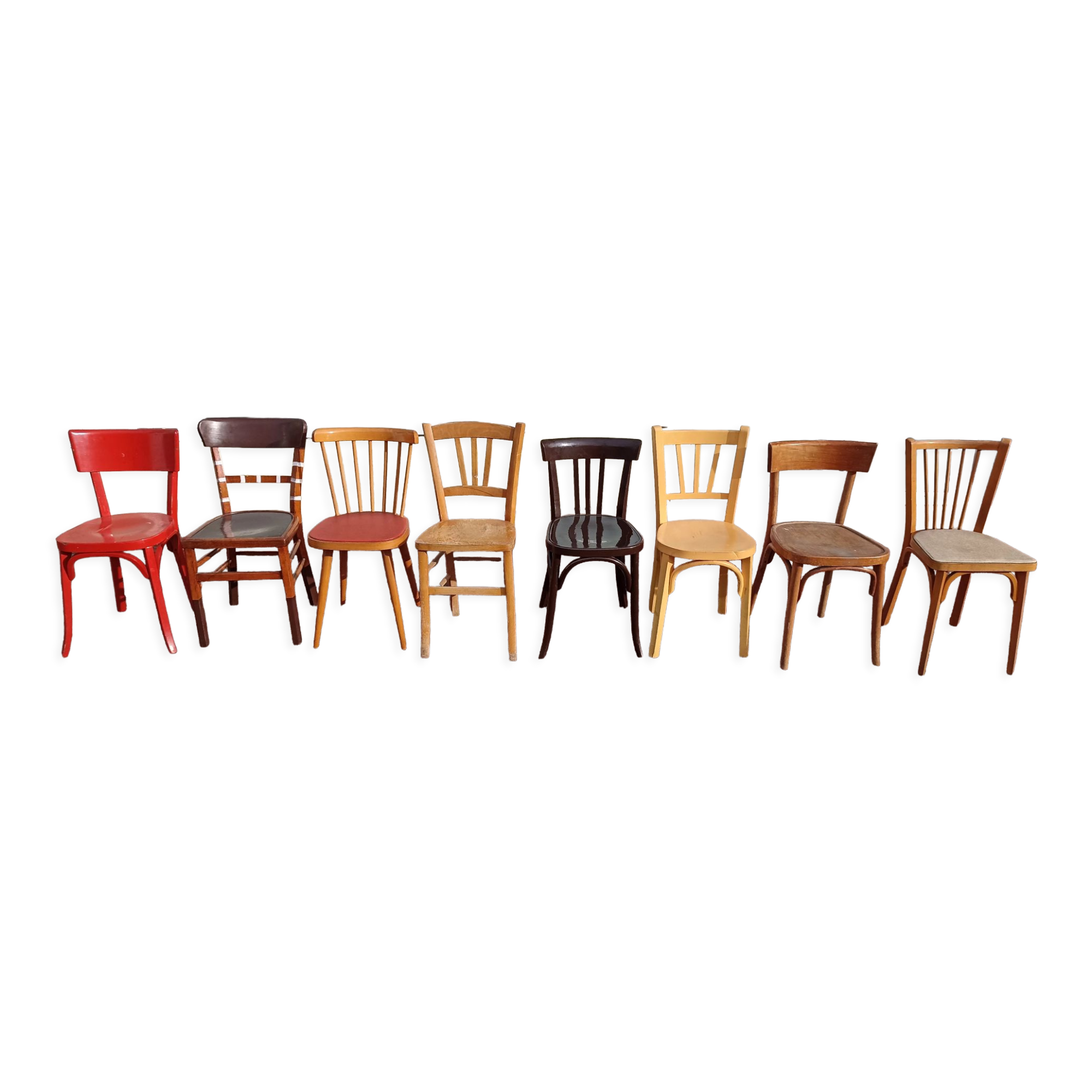 Set of 8 wooden bistro chairs bar mismatched