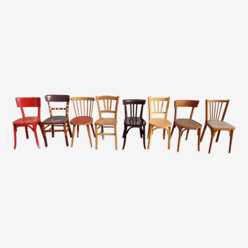 Set of 8 wooden bistro chairs bar mismatched