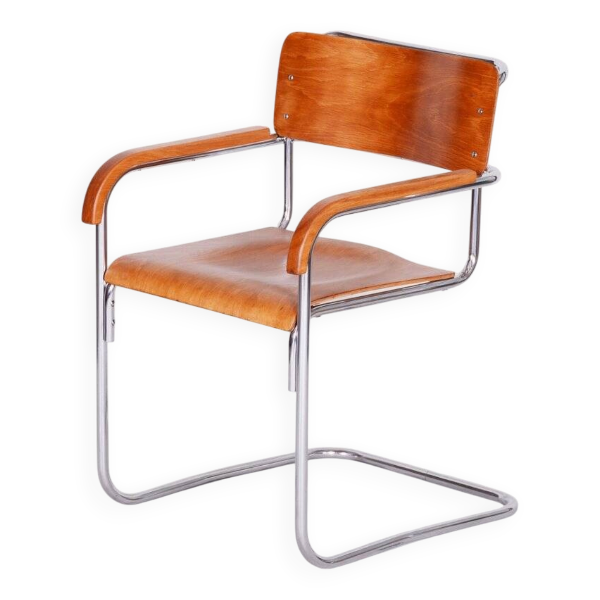 Bauhaus Armchair in Chrome & Beech attributed to Mücke-Melder, 1930s