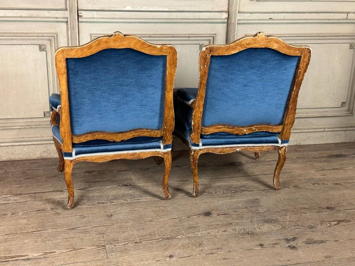 Pair Of Armchairs For Queen Louis XV, Carved “oak” Wood 18th Century