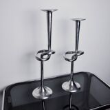 Pair of XL knotted candlesticks in aluminum, Italy, 1980