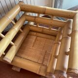 Set Sofa and 2 armchairs in large bamboo with cushions