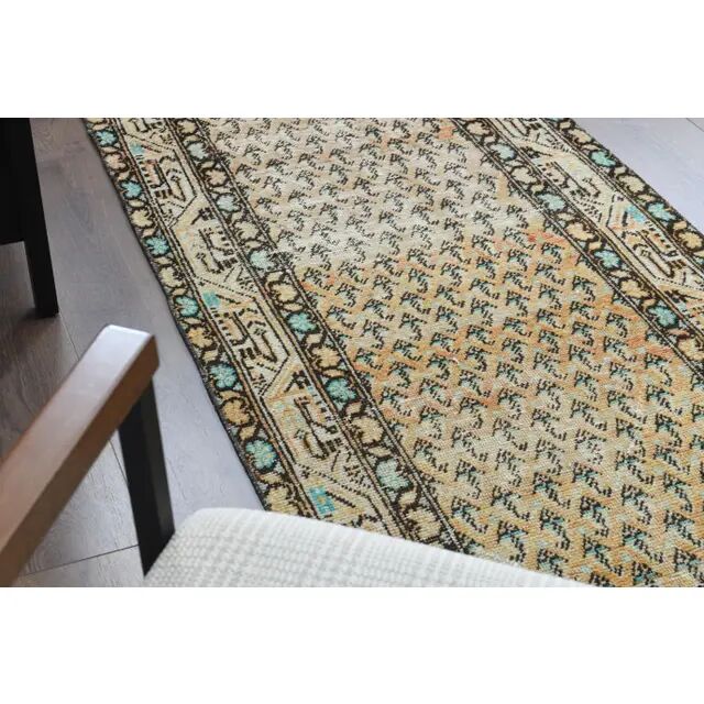 Tapis coureur vintage turc Oushak fait à la main en laine et coton orange 82x311