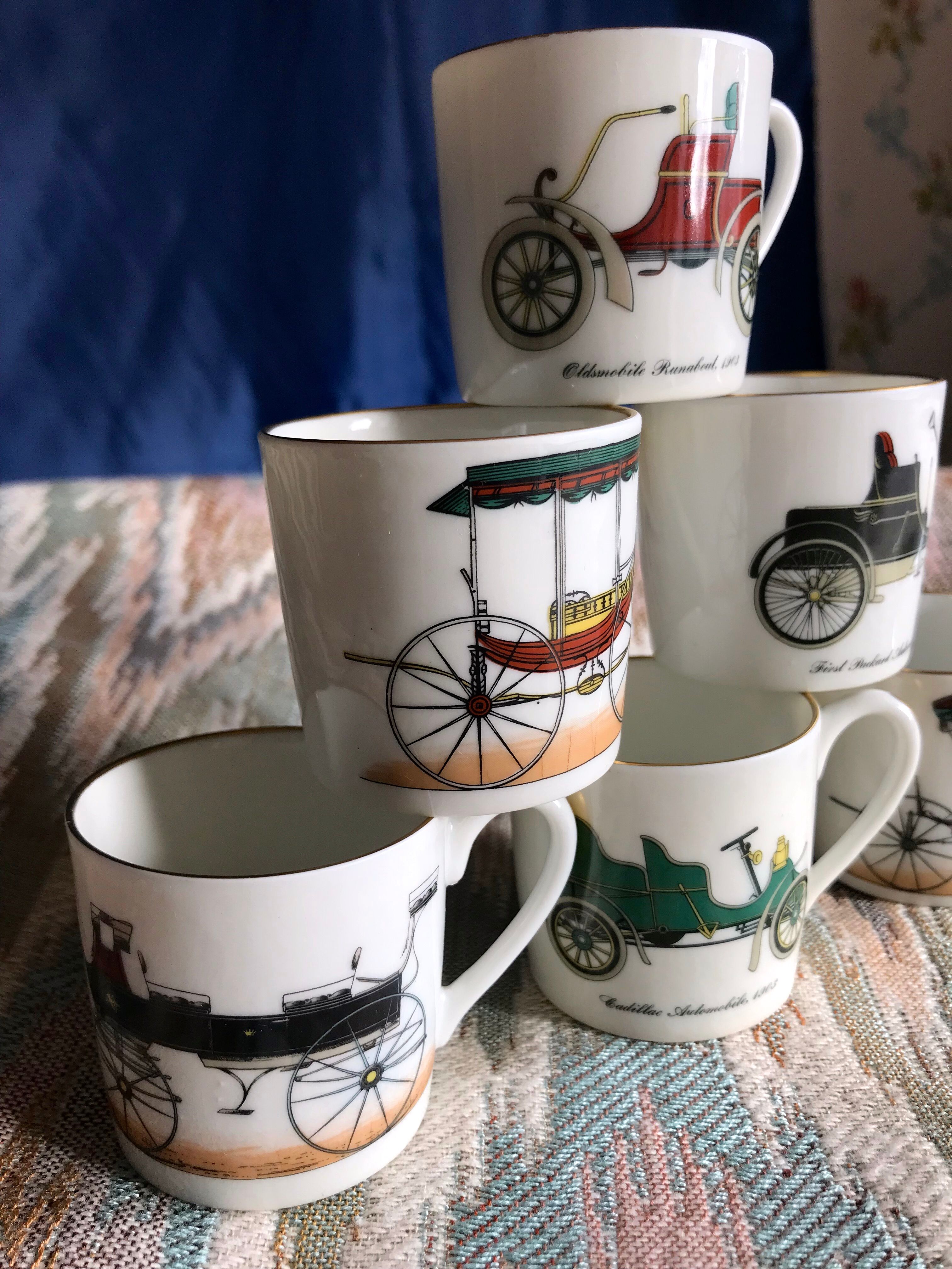 Vintage mocha service collection 6 cups cars real limoges porcelain of paris