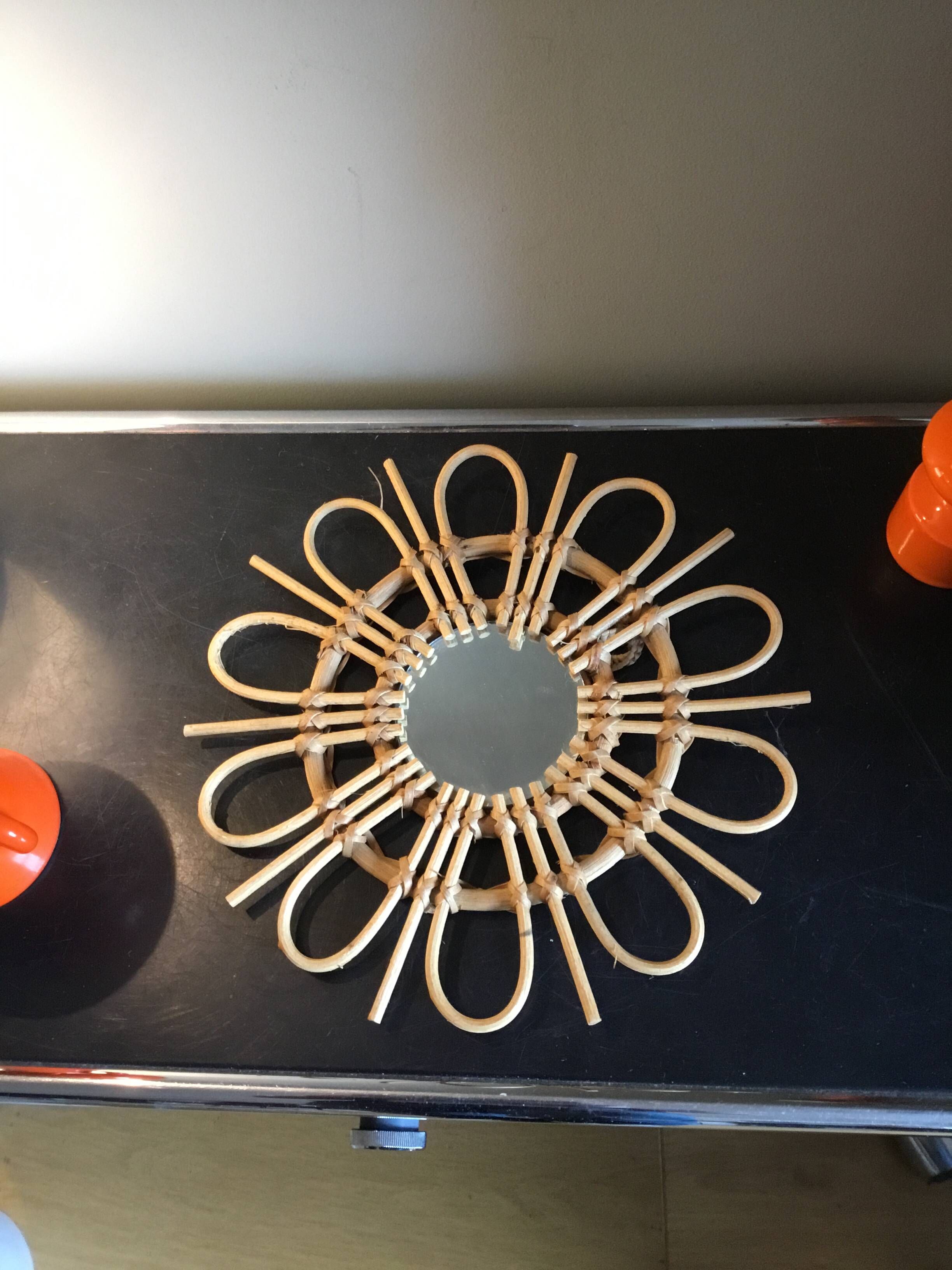 Sun mirror / vintage rattan wood flower
