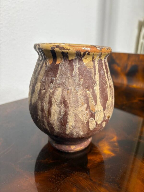 Petit pot à graisse, pot à foie gras, confit, en terre cuite vernissée